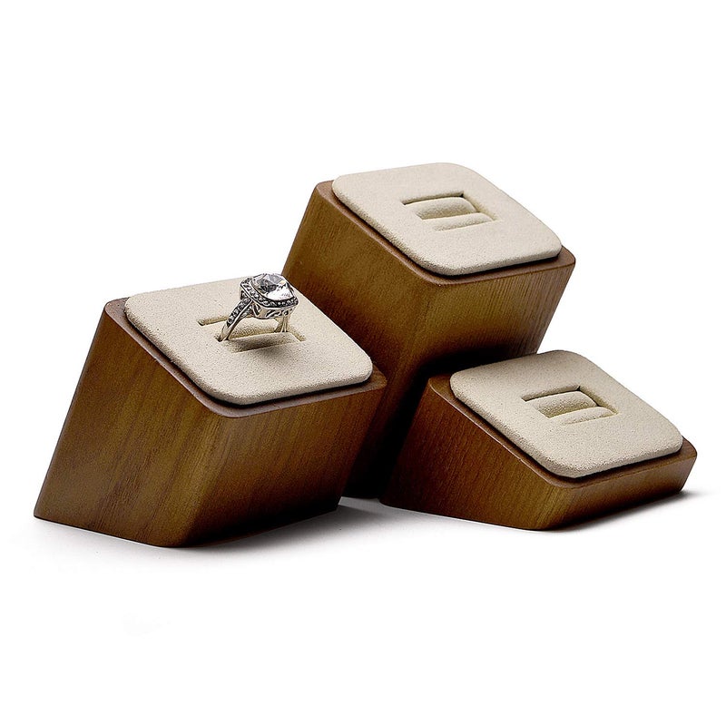 Oirlv 3 PCS Wood Ring Display Stand Showcase Jewelry Display Stand Ring Organizer Holder (Creamy-White) - Image 4